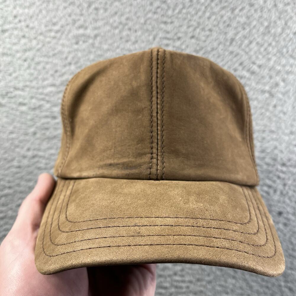 VTG Adventure Bound Leather Baseball Hat Cap Brown Made in USA Strapback OSFM